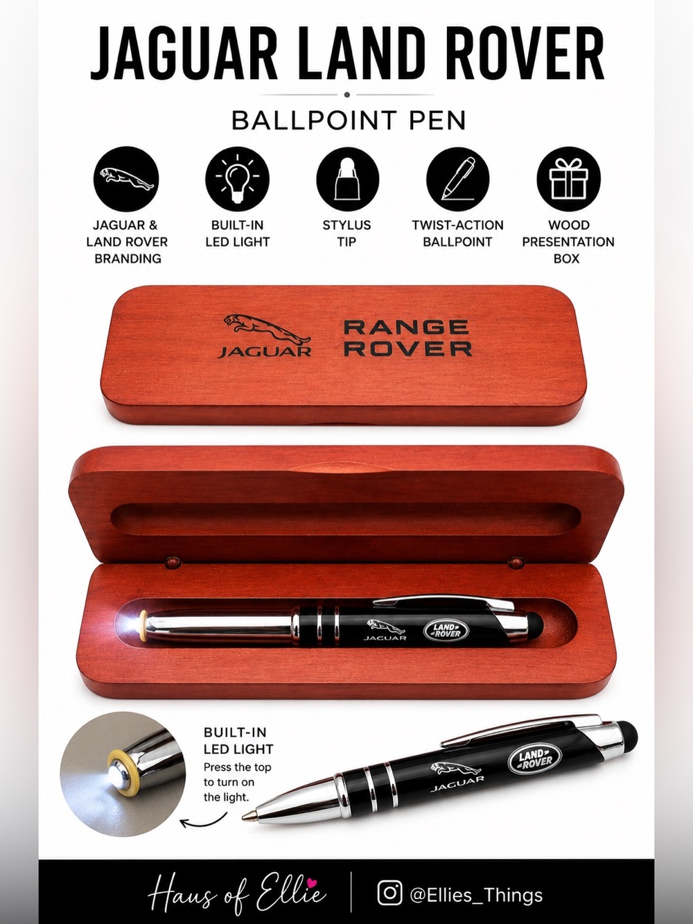 Jaguar Land Rover Executive Pen w/ LED Light & Wood Gift Box